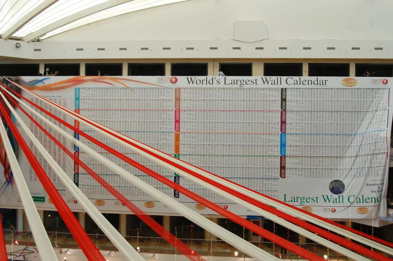 The hand-painted wall calendar, 120 feet by 40 feet